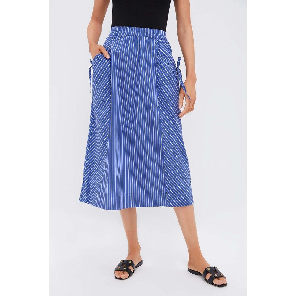 GREYLIN Dark Blue and White Kendall Play Stripe Midi A-line Skirt Size M NWT